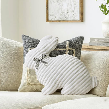 Easter Bunny Rabbit Throw Pillow: Ultra Soft Plush Faux Fur Striped Pillows, Fluffy Bunny Shaped Cushions Easter Throw Pillows, Spring Easter Decoration for Home, Bedroom, Living Room, Sofa and Couch