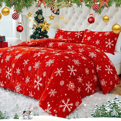 YIYEA Christmas Fluffy King Size Comforter Set, Luxury Faux Fur Comforter, Ultra Soft Plush Fuzzy Velvet Bedding Comforter Sets for Fall Winter, Cozy Warmth, No Shedding, 3PC, King