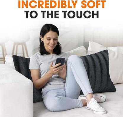 Cheer Collection Faux Fur Long Body Pillow - Accent Throw Pillow for Bed and Couch - Decorative Lumbar Pillow with Insert, Gray (18" x 40")