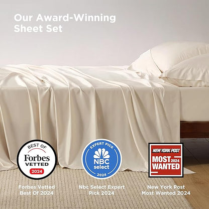 Bedsure California King Sheet Sets, Cooling Sheets, Rayon Derived from Bamboo, Breathable & Soft, Deep Pocket Up to 16 Inches, Hotel Luxury Silky Bedding for Hot Sleepers, Light Beige