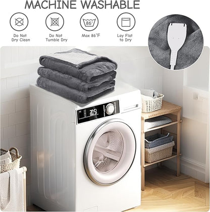 Electric Blanket Full Size 72"x84",Ultra-Soft Flannel Sherpa with 5 Heat Settings & a 10-Hour Adjustable Timer, Grey