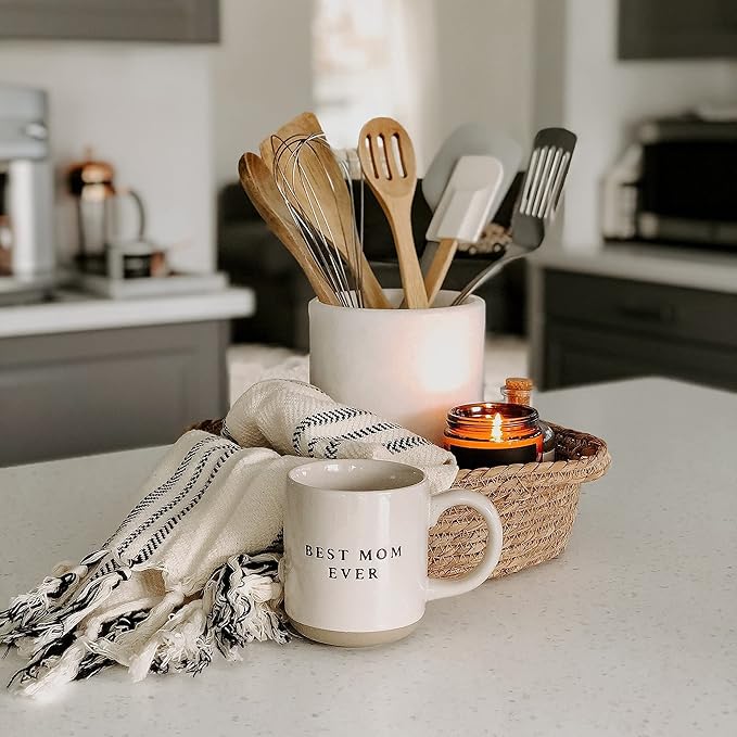 Sweet Water Decor Best Mom Ever Stoneware Coffee Mugs - 14Oz Cute Coffee Mugs for Hot and Cold Drinks - Dishwasher and Microwave Safe - Mothers Day Gift - Ideal for Tea & Espresso