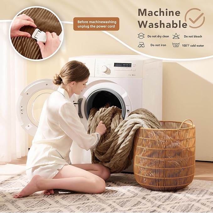 Homemate Electric Blanket Full Size- 72"x84" Heated Blanket Full Size 1/2/4/6/8 Hours Auto-Off 10 Heat Levels Over-Heat Protection Soft Flannel Sherpa Full Size ETL Certification
