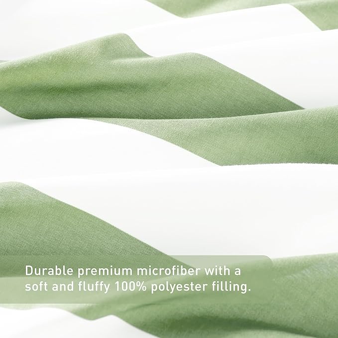 Reversible Striped Queen Comforter Set, Soft Microfiber Bedding Set with Double-sided Stripes Design, Warm & Cozy for All-Seasons, 3-Piece Comforter and Shams Set Queen Size, Sage Green