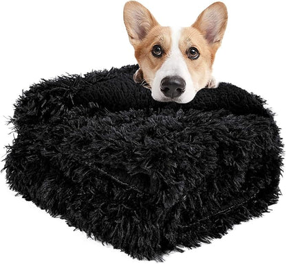 LOCHAS Luxury Fluffy Dog Blanket, Extra Soft and Warm Sherpa Fleece Pet Blankets for Dogs Cats, Plush Furry Faux Fur Puppy Throw Cover, 30''x40'' Black
