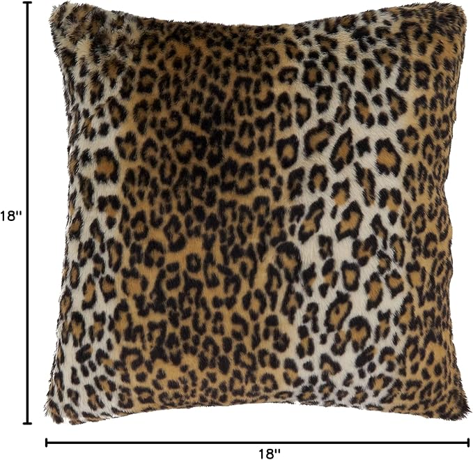 SARO LIFESTYLE Guépard Collection Cheetah Print Faux Fur Pillow Cover, 18", Brown