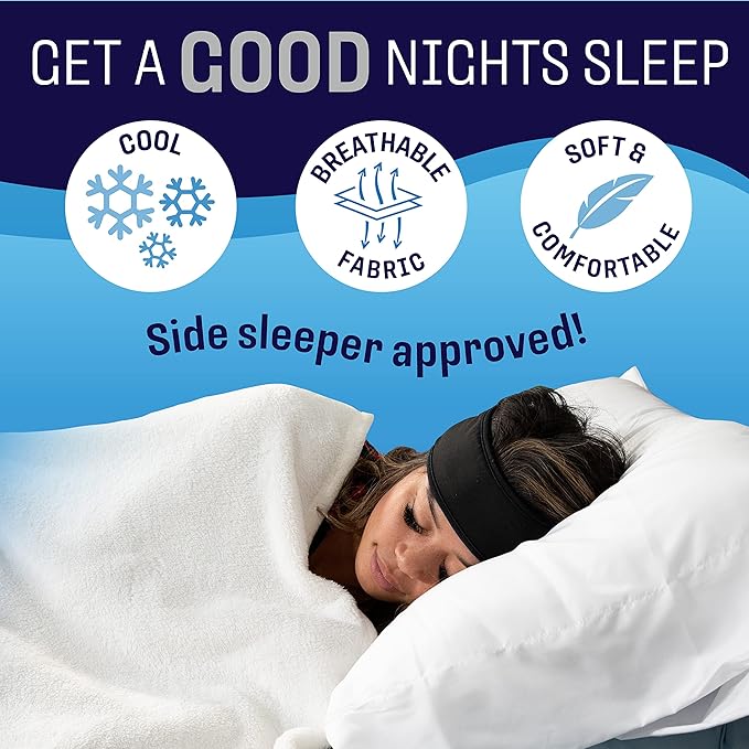 CozyPhones Sleep Headphones - Over Ear Headphones from Ultra Thin Cool Mesh Wired for Side Sleepers, Meditation, Running, Laptop, and Phone - Black with Blue Liner