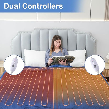 Electric Heated Blanket Queen Size 84"×90" Dual Control, 5 Heating Settings & 10Hs Auto Off, Overheat Protect, Energy Efficient, for Sofa & Bed, Machine Washable, Denim Blue