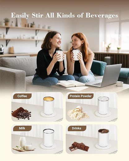Self-Heating Coffee Mug, Coffee Mug with Self Stirring&Fast Heating, 10oz Temperature Controlled Coffee Cup Warmer, Heated for Tea/Coffee at Office/Kitchen/Travel, with Reusable Coffee Dripper, White