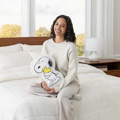Berkshire Peanuts® Plush Throw Pillow, Gift Idea, Snoopy Cute Character Shaped Cushion, Soft Cozy Decor for Bed Couch Chair(Snoopy + Woodstock Hug Pillow All Colorways, 15.5’’ L)