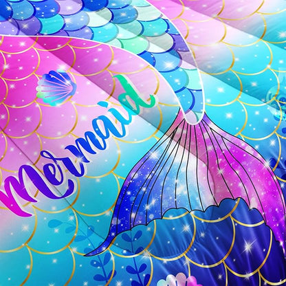Colorful Mermaid Tail Comforter Sets King Size，Violet Seashells Bedding Sets 3PCS for Kids,Violet Seashells Bedding Sets All Season 1 Comforter and 2 Pillowcases