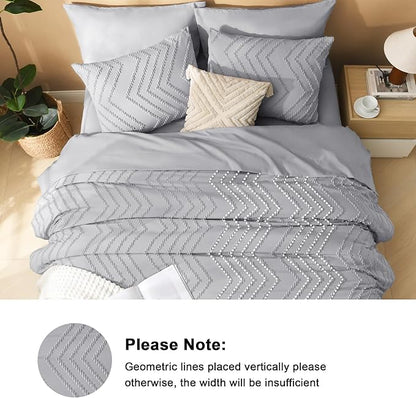 Litanika Super King Size Comforter Set with Sheets Light Grey - 7 Pieces Bed in a Bag Oversized King Boho Tufted Complete Bedding Sets with Comforter, Sheets, Pillowcases & Shams