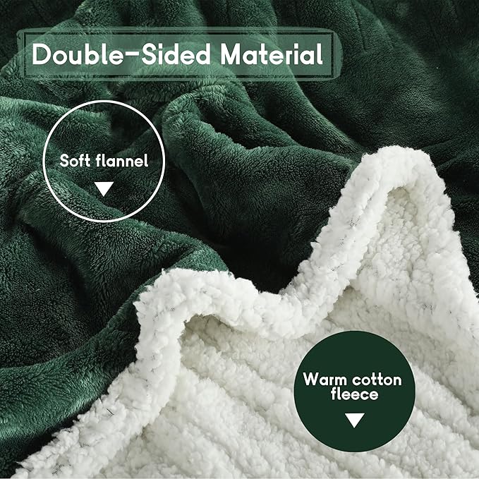 Heated Blanket Electric Throw Size 50''x60'' with 9 Heating Levels, 1-10 Hour Auto Shut Off, Machine Washable, Flannel & Sherpa Double-Sided Soft Warming Blanket for Couch, Bed, Office - Grass Green