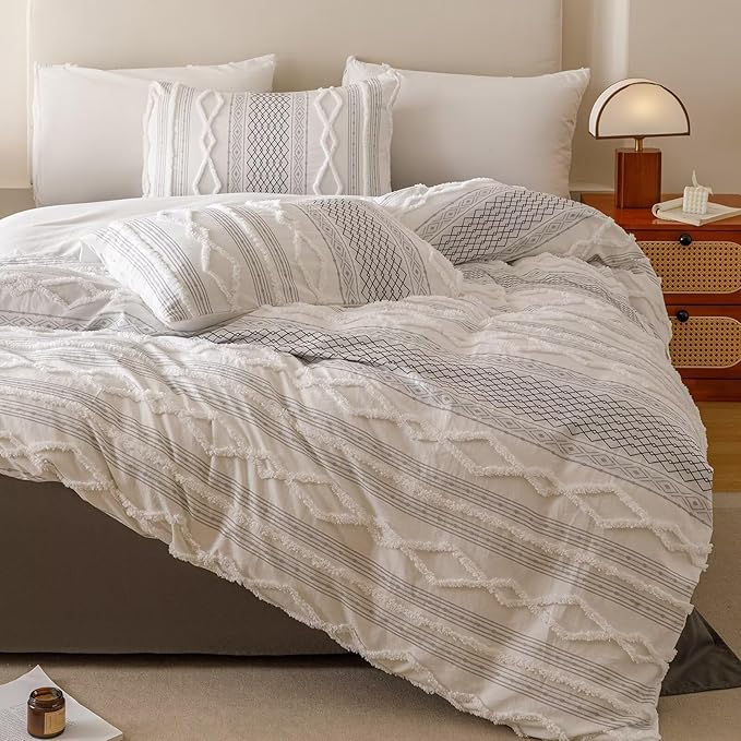 Houseri Tufted Black Comforter Set Full Jacquard Bedding Shabby Chic Farmhouse Bed Sets Full