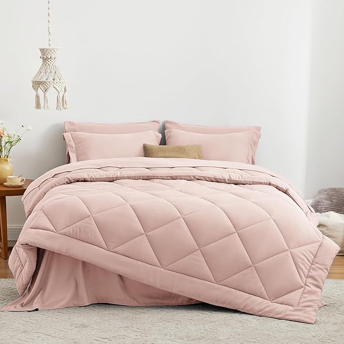 Love's cabin Twin XL Bedding Set, 5 Pieces Pink All Season with Comforter, Sheets, Pillowcase & Sham