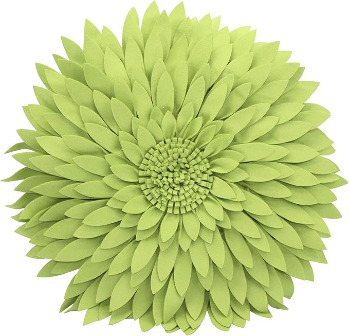 Contempo Lifestyles 3D Daisy Flower Decorative Pillow, Plush Polyester Faux Wool, 18" Flower, 16" Pillow with Insert, Solid Lime