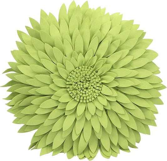 Contempo Lifestyles 3D Daisy Flower Decorative Pillow, Plush Polyester Faux Wool, 18" Flower, 16" Pillow with Insert, Solid Lime