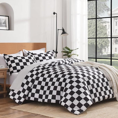 Andency Checkered Comforter Twin(66x90Inch), Black White Plaid Gingham Buffalo Grid Bedding Comforter Sets for Boys Kids Teens, 2 Pieces Lightweight Microfiber Geometric Preppy Bed Set