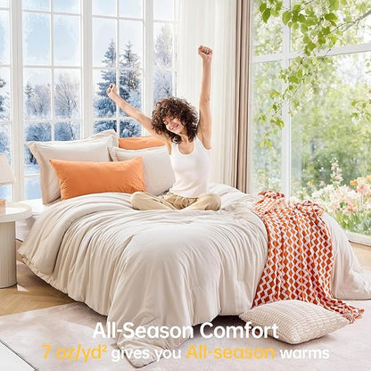 MUXHOMO Beige California King Comforter Set, All Season Ultra Soft Down Alternative Bedding - 3 Piece Lightweight Bed Set Includes 1 Comforter (104"x96") and 2 Pillow Shams (20"x36")