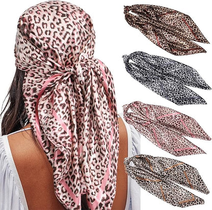 AWAYTR 35” Satin Large Square Head Scarves - 4PCS Silk Like Neck Scarf Hair Sleeping Wraps Satin Silk Scarfs for Women