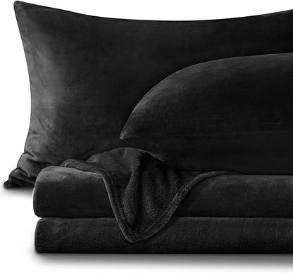 BEDELITE Flannel Sheets King Size Black - Super Soft Fleece Sheets Set Fluffy Extra Plush, 4 Piece(Include Fitted Sheet, Flat Sheet, 2 Pillowcases)