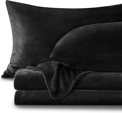 BEDELITE Flannel Sheets Queen Size Black - Super Soft Fleece Sheets Set Fluffy Extra Plush, 4 Piece(Include Fitted Sheet, Flat Sheet, 2 Pillowcases)