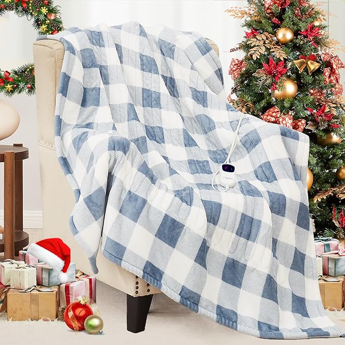 Homemate Electric Blanket Heated King Size - 100“x90“ Ultra Soft Cozy Flannel Heating Blanket with 10 Fast Heat Levels 8 Hours Auto Off Over-Heated Protection ETL Certification Keep Warm in Home