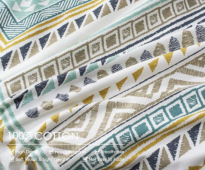 SLEEPBELLA Comforter Twin Size, 600 Thread Count Cotton Yellow & Dark Blue Bohemian Pattern Printed on White Reversible Comforter Sets,Down Alternative Bedding Set 2Pcs (Twin, Teal Geometric)