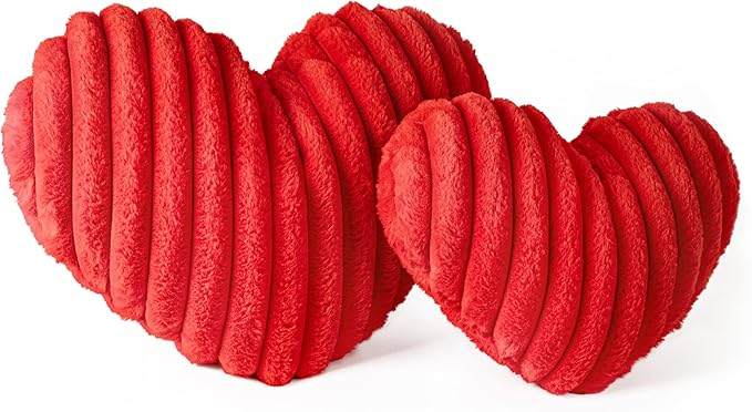 AELS Heart Shaped Pillow, Set of 2, Heart Decorative Throw Pillows, Faux Fur Love Pillows, Cute Valentines Day Decorations, Wedding Decor, Living Room Bedroom Nursery Decor, Red, L & M