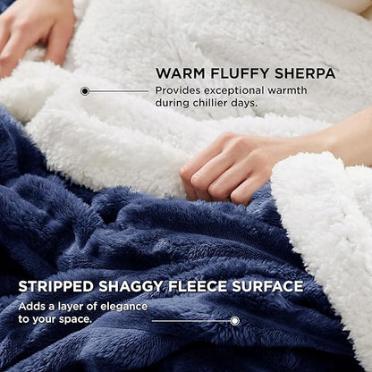 Bedsure Sherpa Blanket King Size for Bed - Super Soft, Cozy Fleece Thick Warm Blanket for Winter, GentleSoft Home Room Decor, Navy Blue, 108x90 Inches