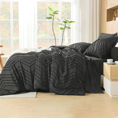 Litanika Dark Grey King Size Comforter Set with Sheets - 7 Pieces Bed in a Bag King Tufted Complete Bedding Sets with Comforter, Sheets, Pillowcases & Shams