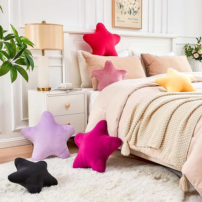 Lavender Star Throw Pillow, Cute Star Pillow Room Decor, Soft 19.6" Star Shaped Decorative Throw Pillow for Bedroom, Star Plush Floor Cushions Pillows