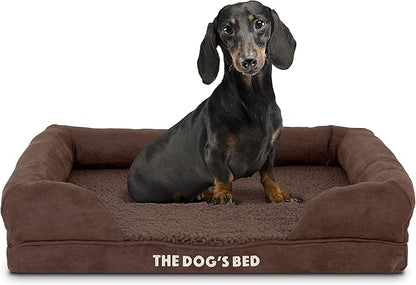 The Dog’s Bed Orthopedic Memory Foam Dog Bed with Bolsters,Plush Fabric, Brown Plush, S