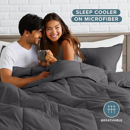 Bare Home Comforter Set - Queen Size - Ultra-Soft - Goose Down Alternative - Premium 1800 Series - Reversible - All Season Warmth (Queen, Forged Iron Grey)