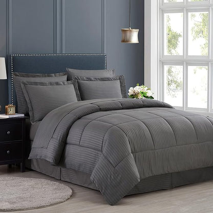 Twin Comforter Set 6 Piece Bed in a Bag with Bed Skirt, Fitted Sheet, Flat Sheet, 1 Pillowcase, and 1 Pillow Sham, Twin, Dobby Gray
