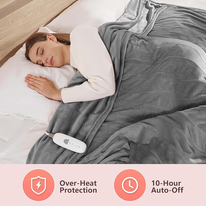 Heated Blankets King Size Electric Blankets 100''X90'', Soft Cozy Flannel Electric Blanket King with Dual Controllers, 5 Heating Level & 10 Hour Auto Off, ETL Certified & Machine Washable, Warm Gifts