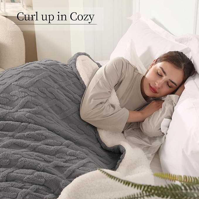 Electric Heated Blanket Twin Size 62" x 84" - Fluffy Ultra Soft Electric Blanket with 3D Stylish Design, 240g Plus 200g Sherpa, 5 Fast Heating Levels & 10 Hours Auto Off, Machine Washable, Gray