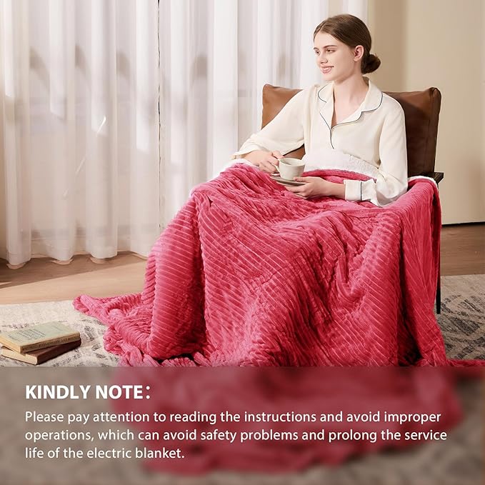 Homemate Electric Heated Blanket Twin Size - 62"x84" Heating Blanket Twin Size 1/2/4/6/8 Hours Auto-Off 10 Heat Level Over-Heat Protection Soft Flannel Sherpa ETL Certification