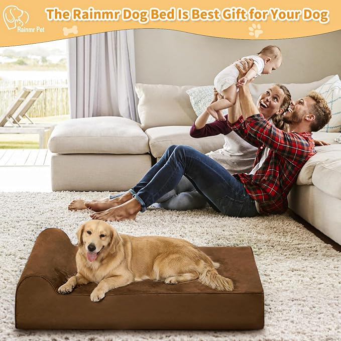 Orthopedic Dog Beds for Large Dogs, 7" Memory Foam Dog Beds with Waterproof Liner, Durable Microsuede Cover, Removable and Washable, Nonskid Bottom, 48"x30"x7" L Chocolate