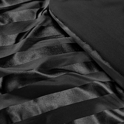 Whale Flotilla 2-Piece Reversible Silky Soft Twin Size Comforter Set, Luxury Stripe Satin Comforter Bedding Set with Satin Pillowcase, Lightweight Duvet for All Seasons, Black
