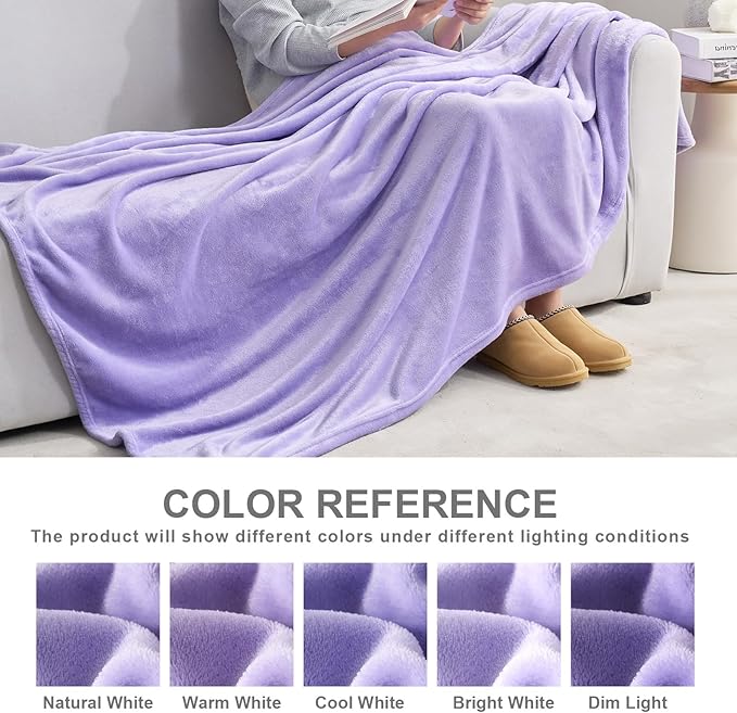 Hansleep Fleece Lilac King Blanket, Super Soft Flannel Fuzzy Plush Cozy Blanket for All Seasons, Lilac, King 90x108 Inches