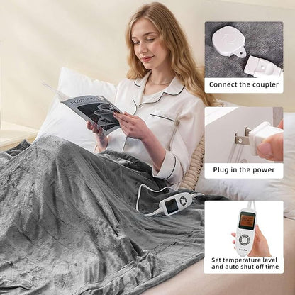 RAINOVA Heated Blanket Electric Throw, Electric Blanket-72''x84'', Soft Heating Blanket, 10-Level Heating, 10-Hour Auto-Off, Gifts for Parents and Elders, Gray, ETL & FCC Certified