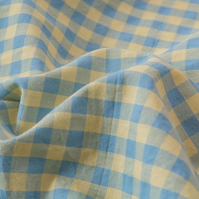HighBuy Green Gingham Comforter Set Queen Blue Grid Plaid Comforter with 2 Pillowcases,Fluffy Lightweight Checkered Printed Gingham Comforter Set Geometric Checkered Plaid Bedding Set