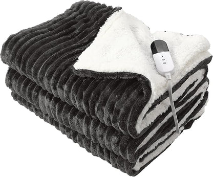 Electric Blanket Heated Twin Blanket, Super Soft Flannel & Sherpa Electric Twin Blanket with 6 Fast Heating Levels, 10 Hours Auto Off & OverHeat Protection, Machine Washable, 62'' X 84'', Dark Gray