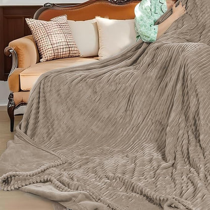 Heated Electric Blanket Quen Size 84"x90", 10 Heat Settings & 1-12H Timer, Ultra Plush Ribbed Fabric Electric Throw for Bed, Sofa, Dual Control, Machine Washable, Office All Season Use- Camel