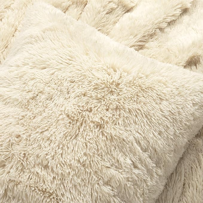 Lush Decor Emma Faux Fur Comforter King Size 3 Piece Set Wheat - Beige Bedding Set King Comforters - Fluffy Comforter - Modern Decor