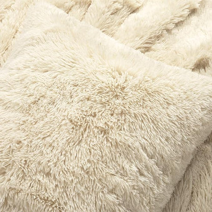 Lush Decor Emma Faux Fur Comforter King Size 3 Piece Set Wheat - Beige Bedding Set King Comforters - Fluffy Comforter - Modern Decor
