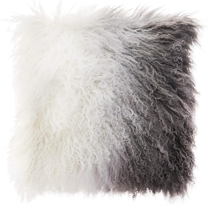 SARO LIFESTYLE Ombre Mongolian Lamb Fur Poly Filled Throw Pillow