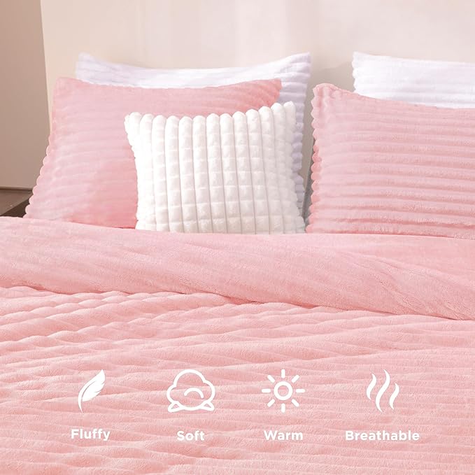 Andency Fleece Full Comforter Set, 3 Pieces Pink Comforter Set for Full Size Bed, Soft Warm Fluffy Fuzzy Bedding Set for Winter (1 Comforter & 2 Pillowcases)