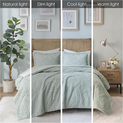 Madison Park Arya Soft, Cozy Plush Comforter Set, Medallion Embroidered Design, Modern All Season Down Alternative Bedding with Matching Sham, Full/Queen, Aqua 3 Piece